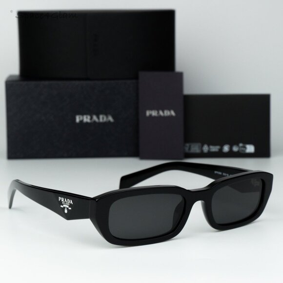 Prada Women Sunglasses Black Grey Rectangle PRB06S 16K08Z NEW AUTHENTIC - Picture 1 of 10